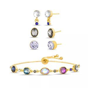 Steve Madden 3 Piece Casted Stone Post Earrings with Casted Stone Slider Bracele